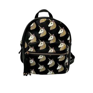 OMG Accessories Glitter Unicorn Black Backpack with Gold and White Accents
